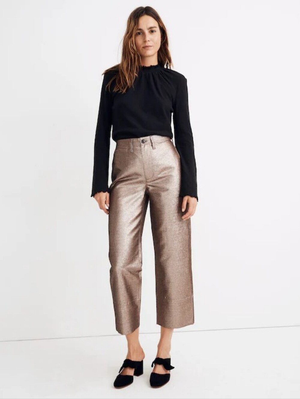 Madewell Slim Emmett Metallic Rose Gold Wide Leg Crop Pants Size 29